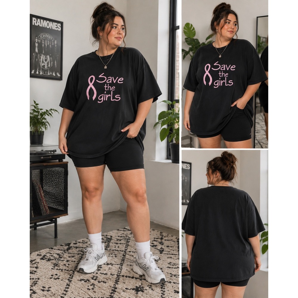 Anvil Save the Girls Breast Cancer Awareness Graphic Tee 2X Pink Ribbon